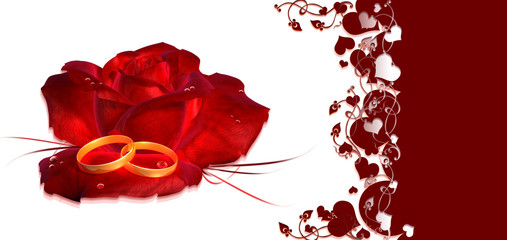 Hochzeitskarte Rose mit Eheringen Weiß