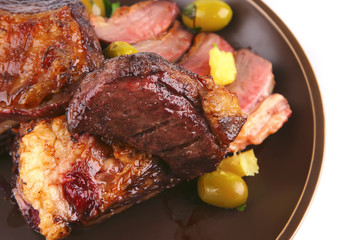 rib's top view on old style dish