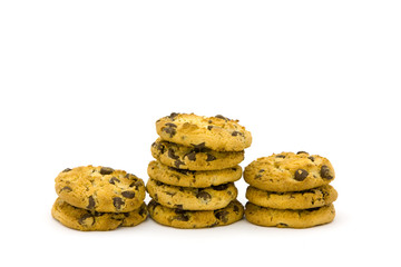 Chocolate chip cookies on a white surface
