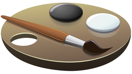 Palette d'artiste peintre en noir et blanc (détouré)