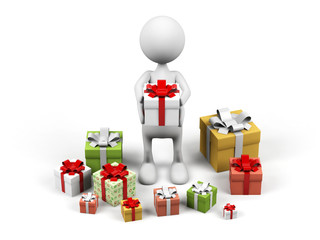 3d cartoon man with gift.