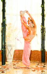 Portrait of dance teen girl in east suit