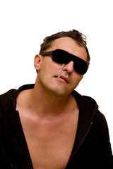 Bold-looking tanned man smoking a cigarette (Bad Guy)