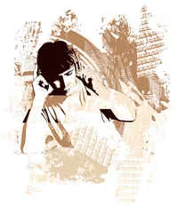 Poster tiener met koptelefoon op een grunge-achtergrond © Isaxar