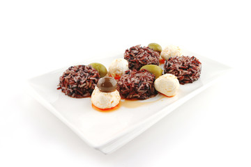 mozarella cheese and dark rice