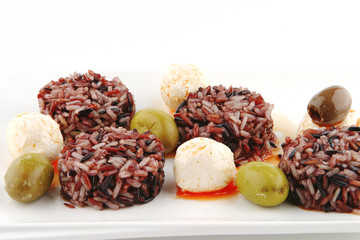 mozarella cheese and dark rice