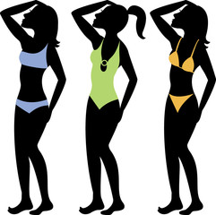 Swimsuit Silhouettes 3. Three different types of swimsuits.