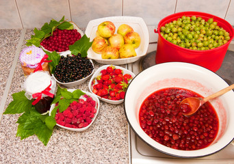 Jam and fresh fruit