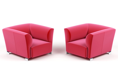 Pink armchairs isolated on a white background. 3d render