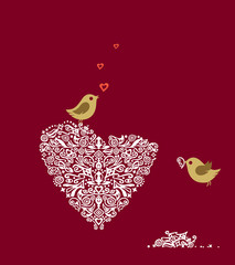 Love birds making their love nest. This image is a vector illustration.