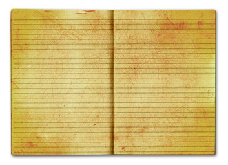 grunge lined notebook isolated on white background