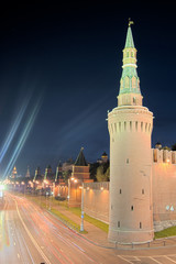 Fototapeta premium Beklemishevskaya Tower in the night, Moscow, Kremlin