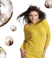 Naklejka premium sexy showgirl over mirror ball background