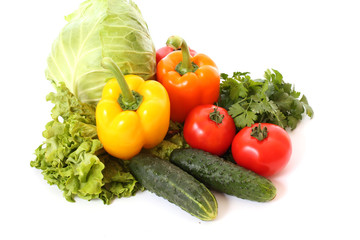 Different fresh vegetables on white background