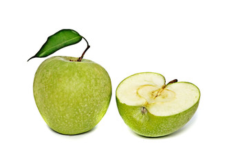 Green apple and section isolated on white background