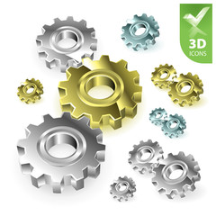 Fototapeta na wymiar Vector gears 3D icon set