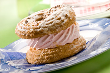 sweet series: shortcake with powdered sugar on the plate