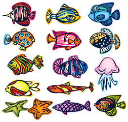 Set of fishes, vector