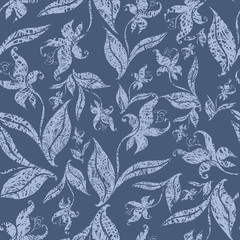 Seamless vintage grunge floral pattern with orchid