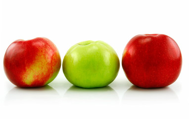 Three Ripe Apples in a Row Isolated on White