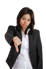 Business woman gesturing thumbs down