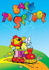 Naklejka premium Zwierzęta chodzą do szkoły. Powrót do szkoły. Wektor sztuki ilustracji.