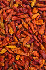 Macro image of mixed dried chillies