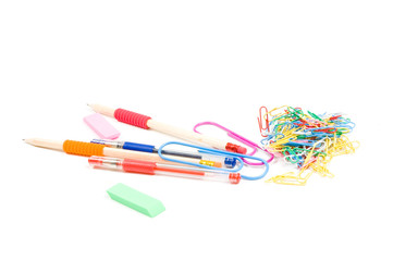 Back to school supplies studio isolated on white background