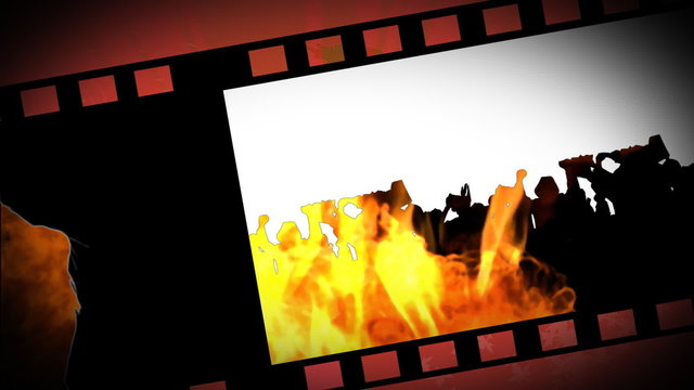 Woman dancing with fire in background