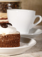 Morning in the village still-life. Coffee and sweet cake
