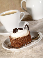 Morning in the village still-life. Coffee and sweet cake