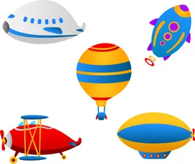 Crédence de cuisine en verre imprimé Avion, ballon éléments volants de dessin animé
