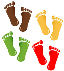 Vector feet imprints colorful icons set