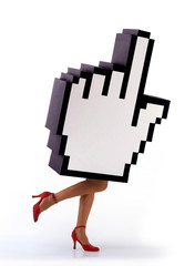 E-commerce hand cursor with legs of a woman running