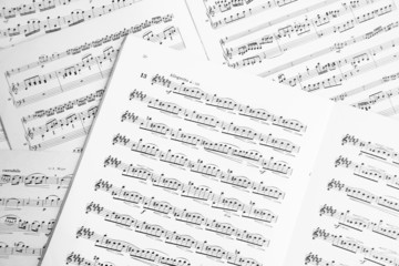 Shot of scattered music sheets