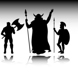 three warrior vector silhouettes