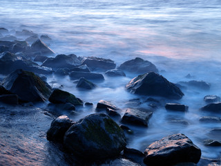 misty rocks at twilight