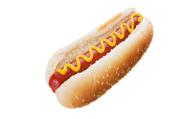 Hot dog on white
