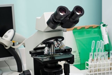 Microscope in busy lab