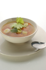 celery carrot soup with fresh organic herbs