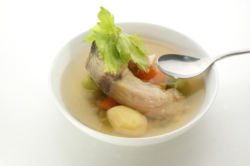 fish soup with fresh organic vegetables