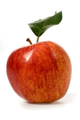Red  apple with green leaf
