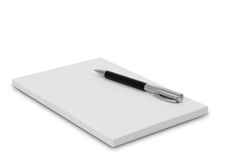 White notepad isolated over white with a ball pen