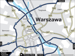 Obraz premium Mapa miasta Warszawa
