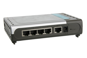 Back panel of network router.