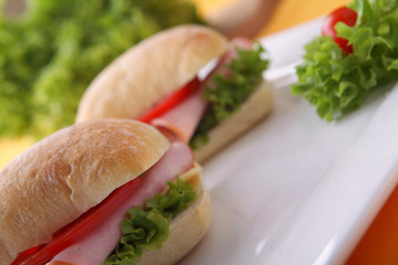Sandwich with fresh vegetables, ham and cheese