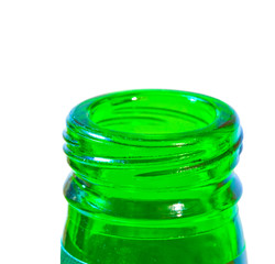 Neck of green bottle isolated over white