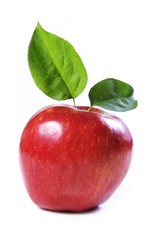 fresh red apple with leaves isolated on white