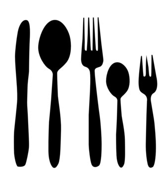 spoon, knife and fork vector illustration black and white