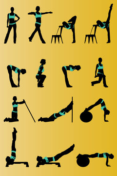 Siluetas tabla ejercicio fitness